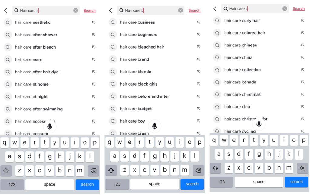 Keyword search on TikTok